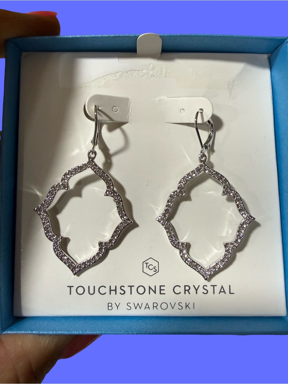 Touchstone Crystal Silver Openwork Dangle Earrings with Sparkling Clear Stones